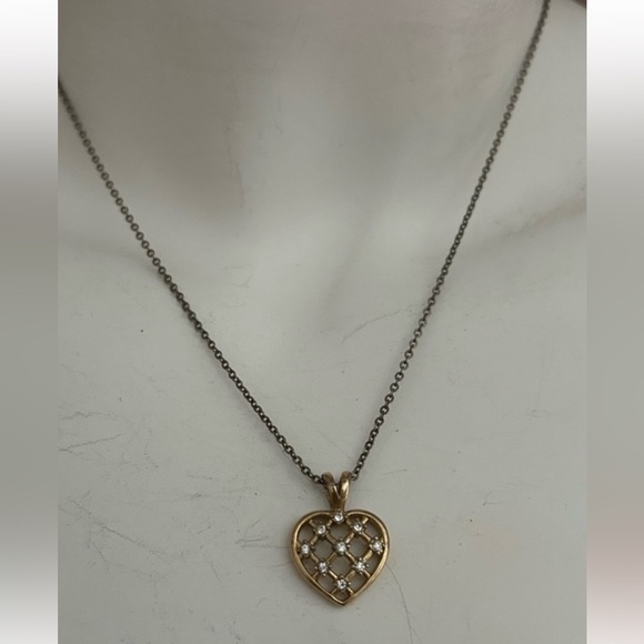 Gold Heart Pendant Necklace with sparkly white stones - Picture 4 of 4